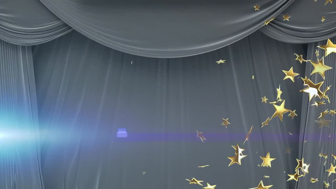 animación de puntos de luz y estrellas sobre la cortina