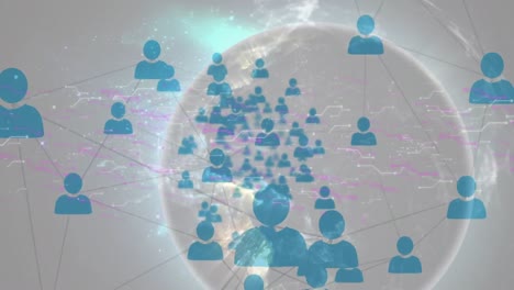 Animation-of-network-of-connections-with-people-icons-over-globe