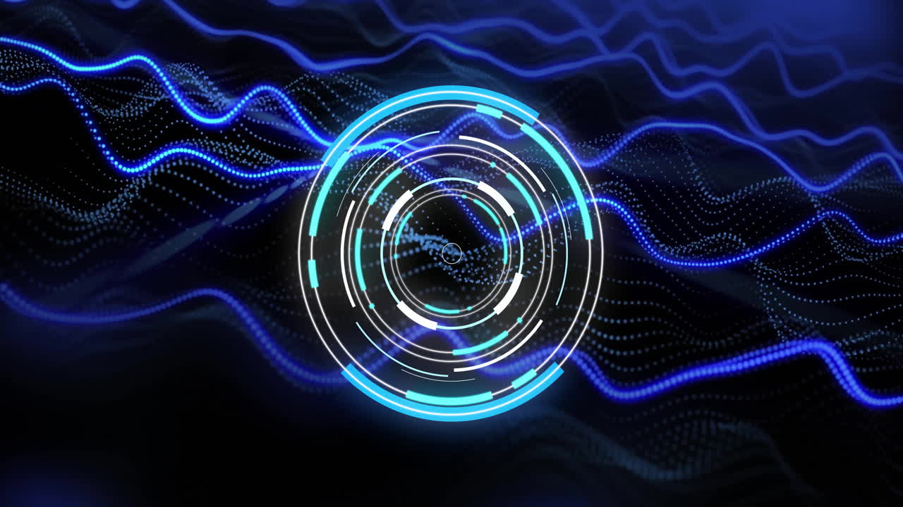 Animation of scope scanning over blue light trails on black background