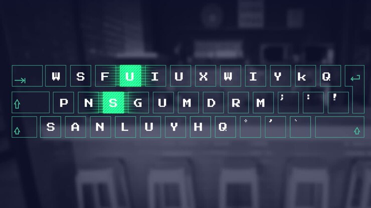 Animation of moving abstract pattern on keyboard over back panel of electronic equipment