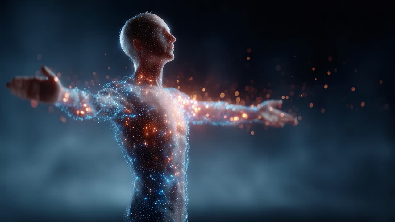 A Radiant Human Form Emanating Energy: The Transformative Power of Light and Matter Captured in a Stunning Visual Display