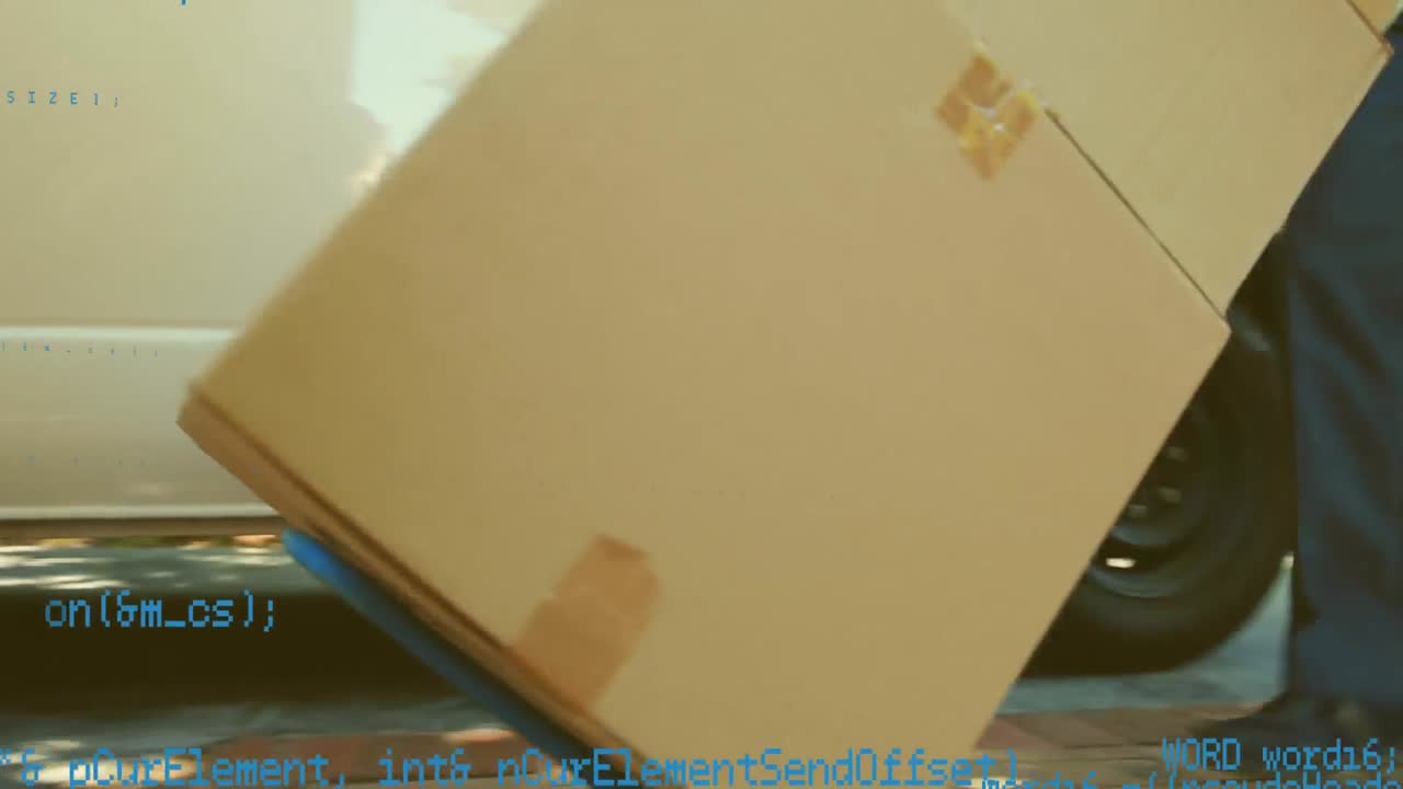 트롤리 를 이용 하여 패키지 를 옮기는 배달자