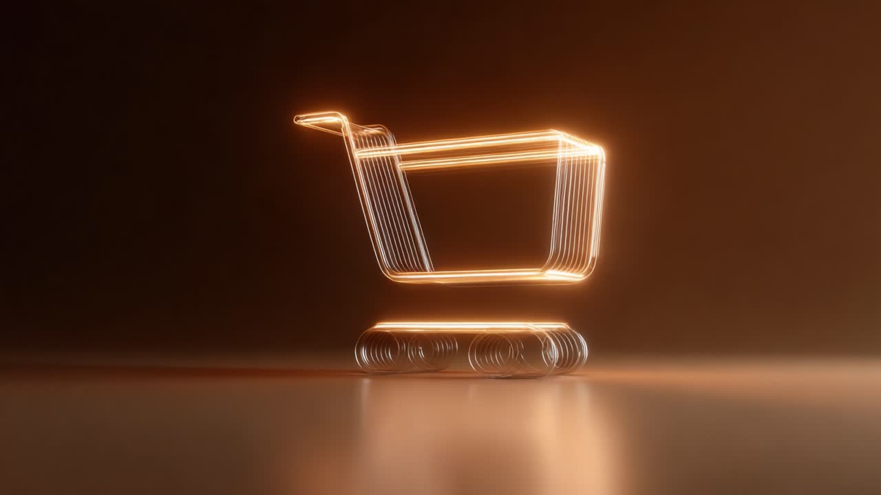 A captivating depiction of a modern shopping cart illuminated with glowing lines, showcasing a blend of technology and commerce in a sleek, minimalist design