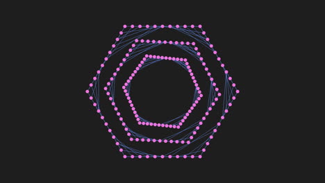 hexágonos digitales en espiral con puntos de neón en degradado negro