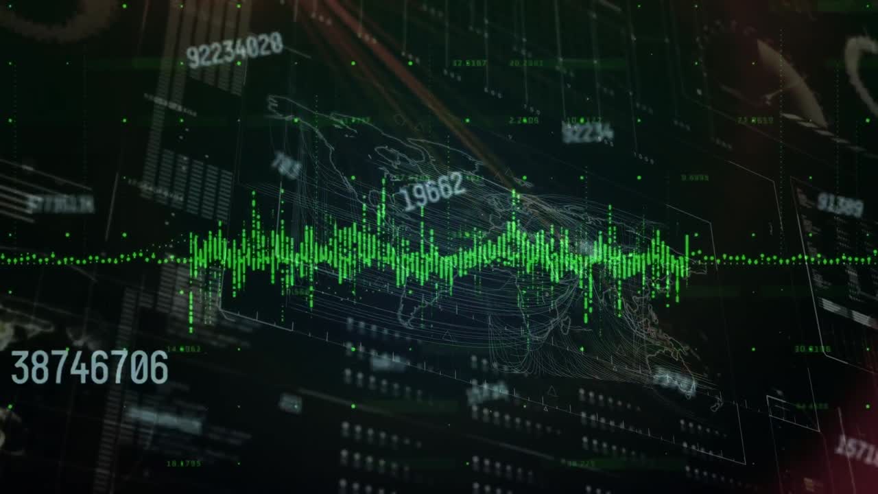 Animation of data processing over black background