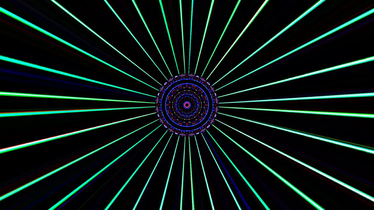 blue stripes glowing wave flower shape, kaleidoscope black background