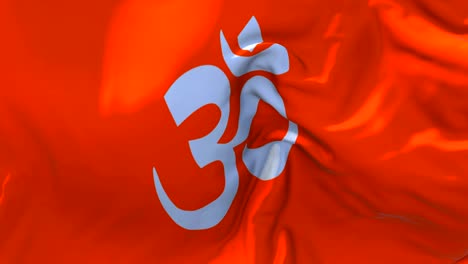 símbolo hindú om bandera ondeando en el viento animación en cámara lenta. 4k textura de tela realista bandera soplando suavemente en un día de viento fondo de bucle continuo sin costuras.