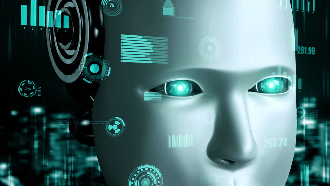 Futuristic robot artificial intelligence huminoid AI for industrial factory