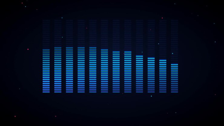 Visualizzatore di equalizzatore audio digitale con barre blu pulsanti