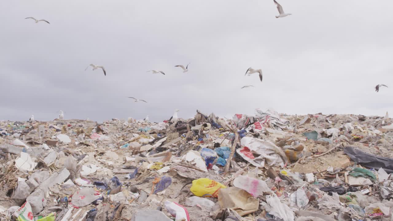 Rubbish piled on a landfill full of trash