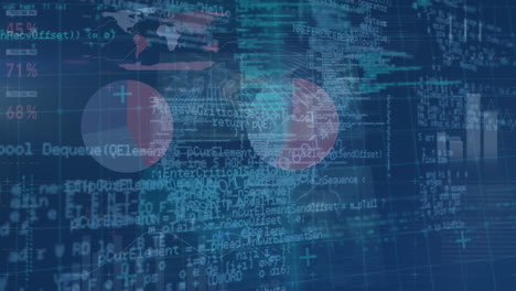 animación de estadísticas y procesamiento de datos digitales sobre un fondo oscuro