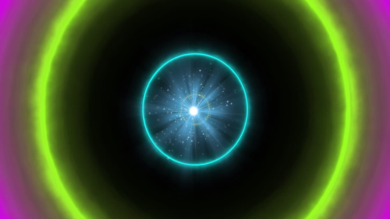 animación del círculo de neón y el túnel de rastros de luz brillante de transferencia de datos