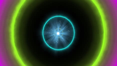 animación del círculo de neón y el túnel de rastros de luz brillante de transferencia de datos