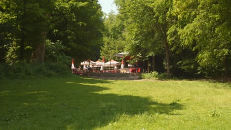 open-air restaurant in the bois de la cambre park in brussels on a sunny day, belgium