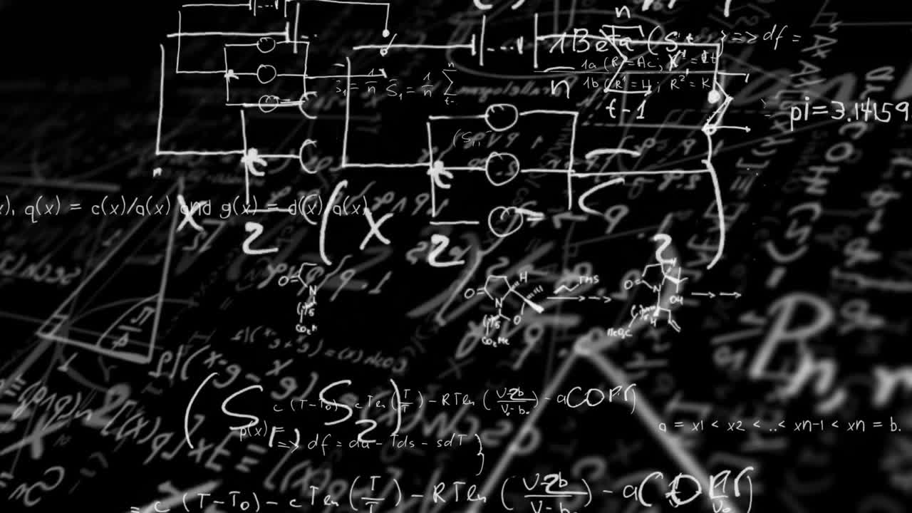 animación de ecuaciones matemáticas sobre un fondo negro