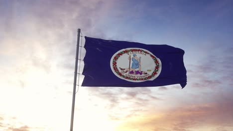 state flag of virginia waving in the wind. dramatic sky background. 4k