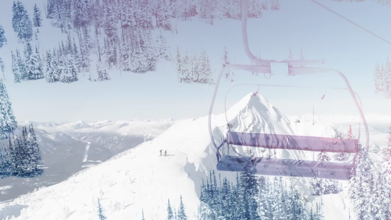 스키 의자 리프트와 산과 함께 겨울 풍경의 애니메이션