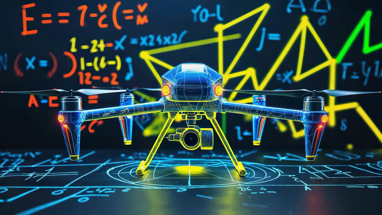 Futuristic Drone with Mathematical Equations Background