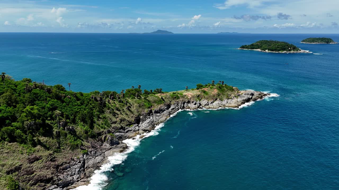 Aerial View of Tropical Coastline with Islands