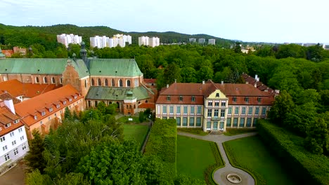 aerial: oliwa public park in sopot, poland