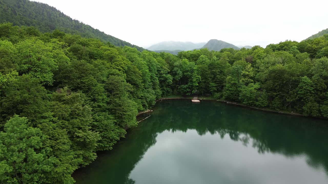 Lake Biograd in Biogradska Gora national park in summer, Kolasin, Drone shot