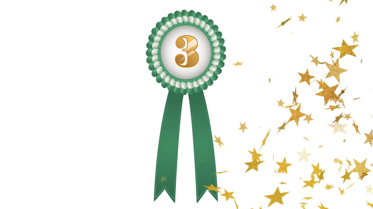 animación del comienzo dorado flotante y la medalla del tercer lugar sobre fondo blanco