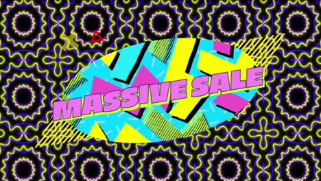 Animation-of-massive-sale-text-over-retro-vibrant-pattern-background