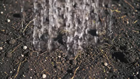 capturing the transformation of soil from dry ground to saturated earth through watering: a visual journey of nature's elements in harmony