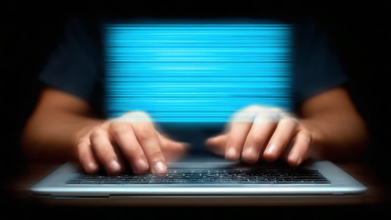 Dynamic Typing on a Laptop: Capturing the Essence of Speed and Technology as Hands Rapidly Interact with the Keyboard, Creating a Visual Symphony of Motion and Light