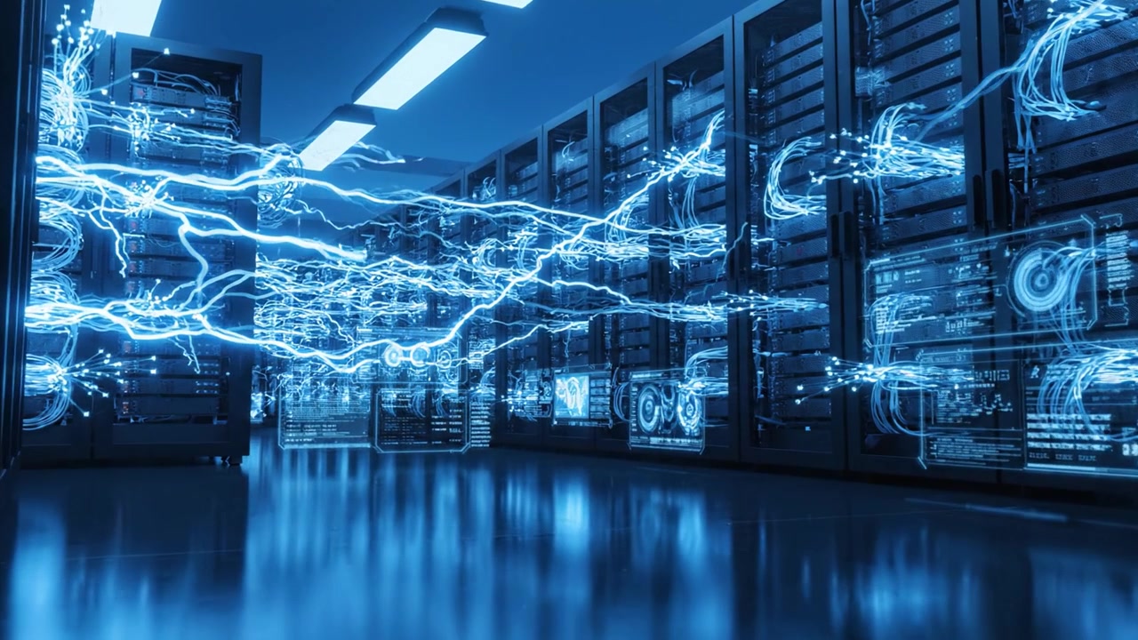 Dynamic Energy Flow in a Modern Data Center: Visualization of High-Speed Networking and Server Connectivity in a Technologically Advanced Environment