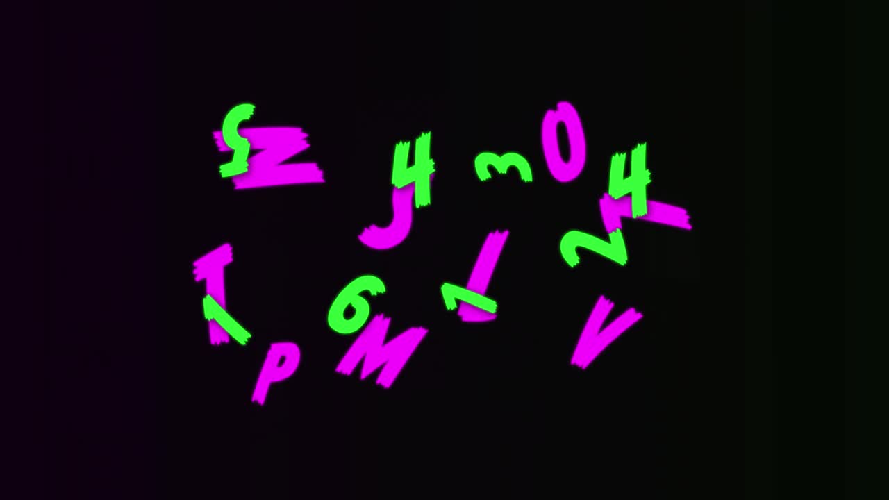 números aleatorios de neón y alfabetos que se mueven y cambian contra un fondo negro
