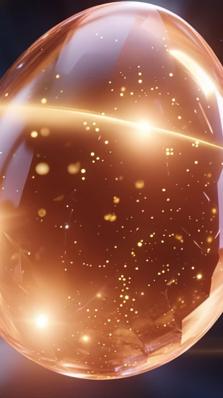 Una Splendida Immagine di un Uovo Iride Iridescente Circondato da Scintillanti Particelle Dorate Illuminate da Raggi di Luce Eterei ed Energia Cosmica in un'Atmosfera Onirica