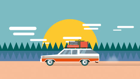 Vintage Station Wagon on a Road Trip at Sunset