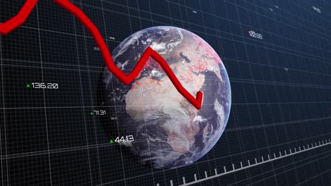 animation of statistical data processing over spinning globe against blue background