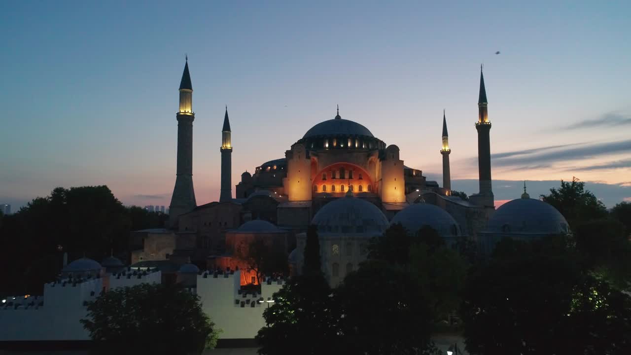 Hagia Sophia drone footage at night