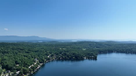Aerial landscape view of Lake Winnipesaukee and White Mountains in New Hampshire