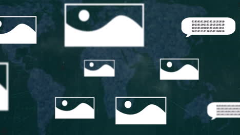 animación de los iconos de chat en línea sobre el mapa del mundo