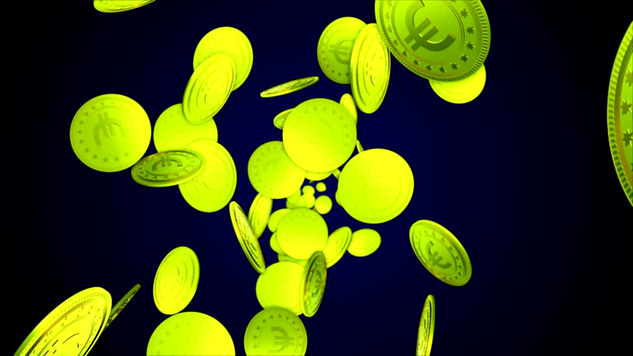 monedas de euro, moneda símbolo de dinero animación, representación, fondo, bucle