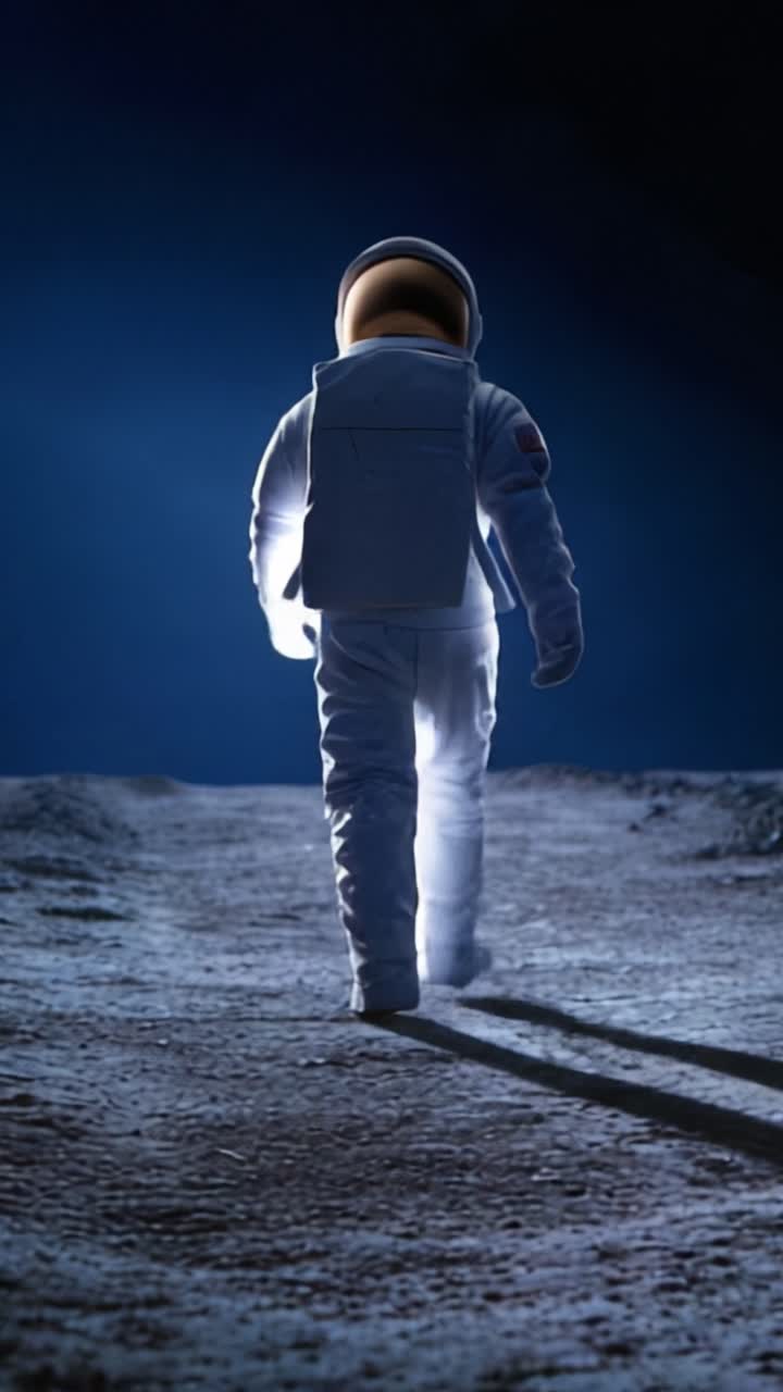 An astronaut explores the mysterious lunar surface, showcasing the awe-inspiring adventure of space exploration while walking into the unknown on the moon