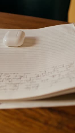 notebook with earpods and notes