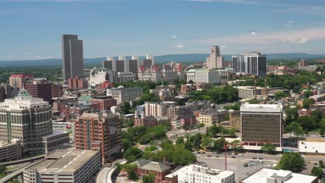 albany, new york skyline with drone video wide shot moving in