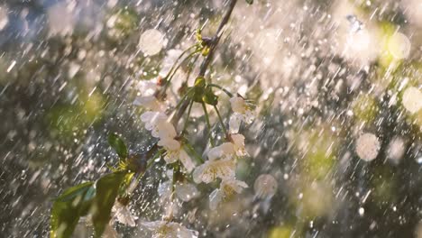 cherry blossom period. drops of spring rain fall on a cherry blossom. shot on super slow motion camera 1000 fps.