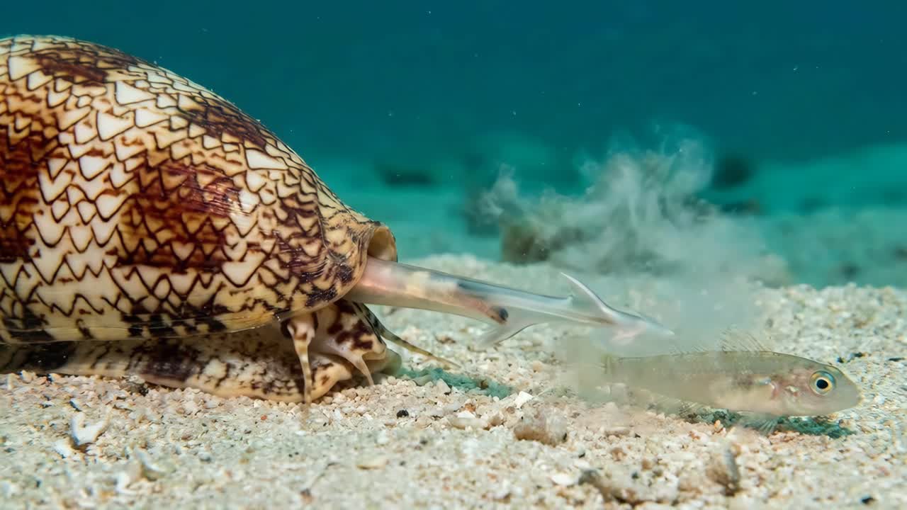 Cone Snail Preying on Fish Underwater