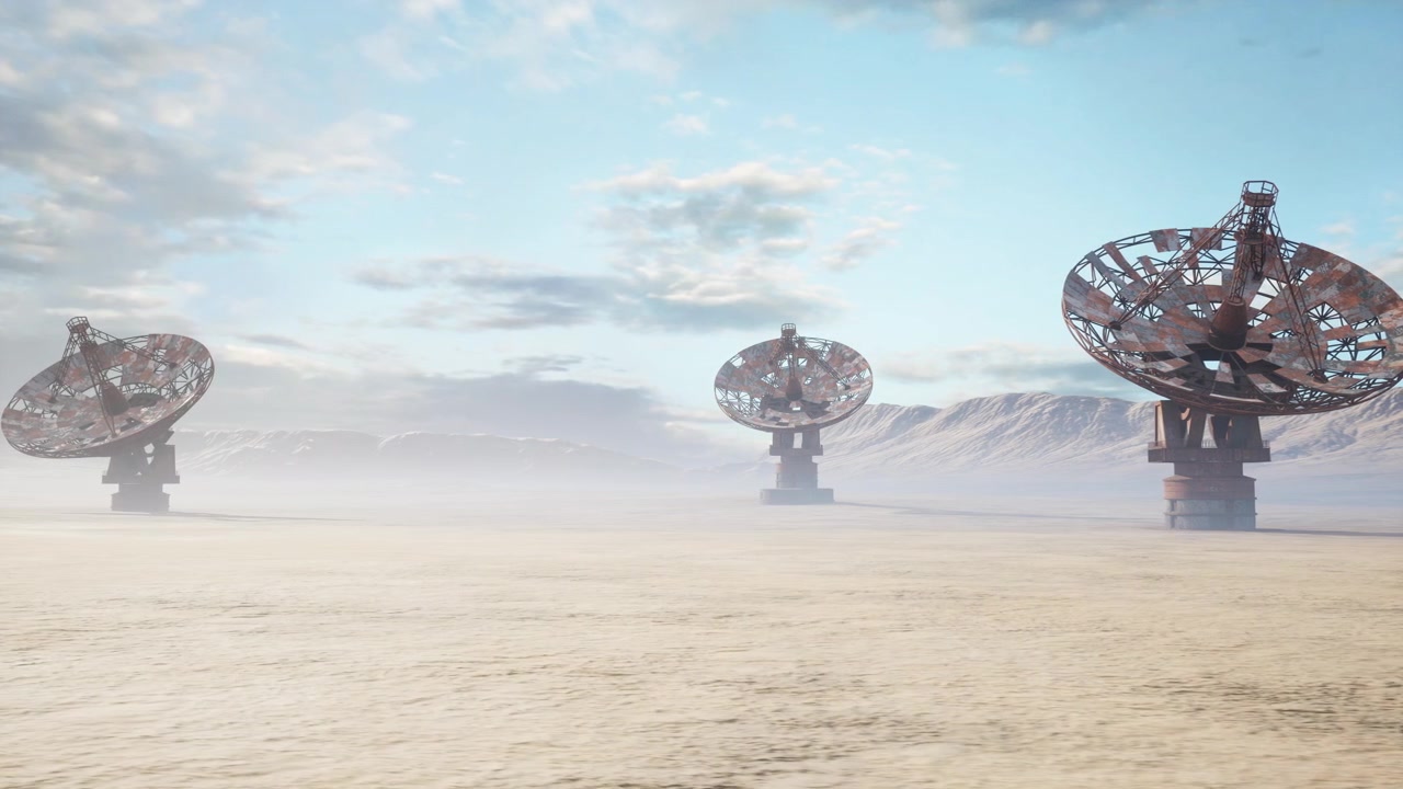 Morning landscape with advanced satellite structures and fractured soil