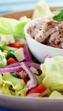 raw meat and vegetables in bowl