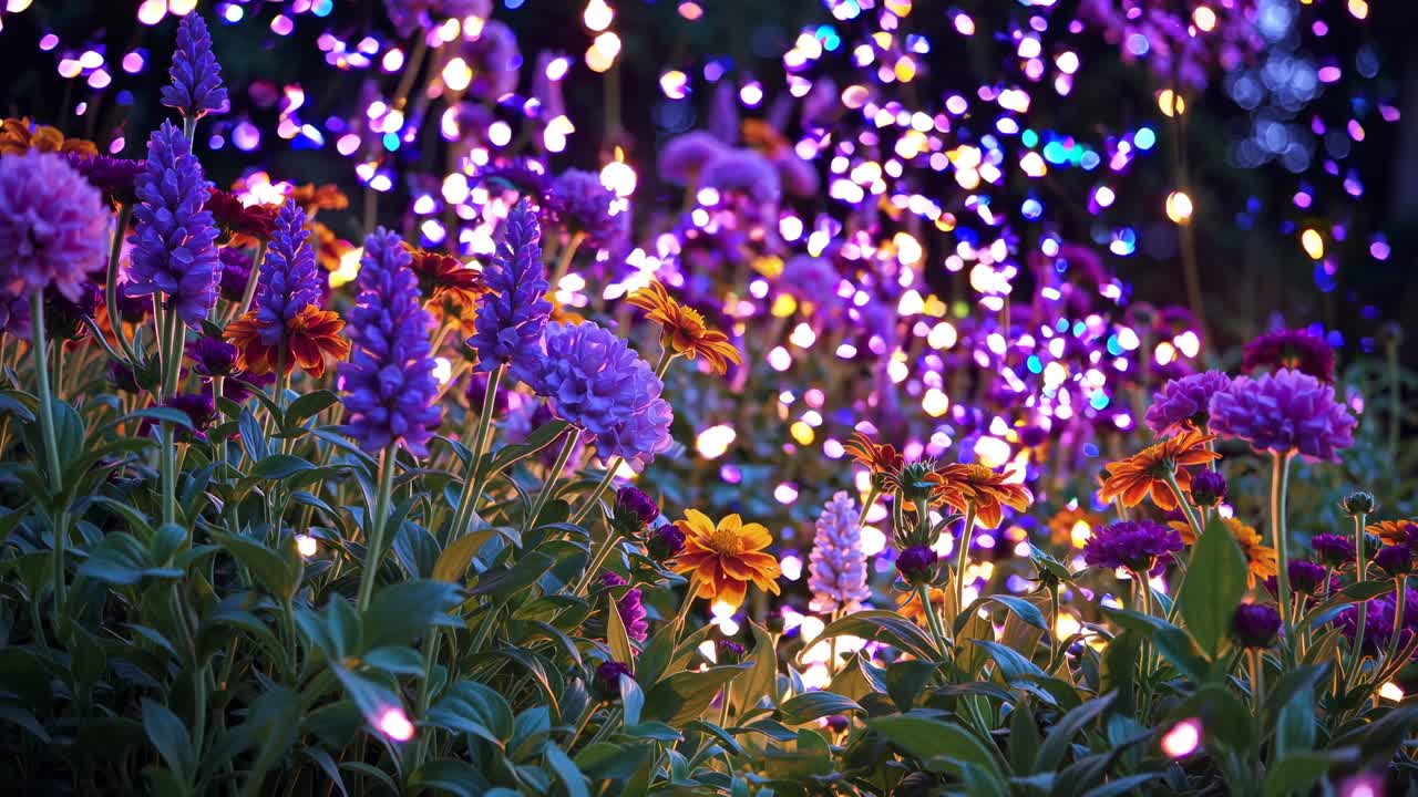 A vibrant video still of colorful flowers with a bokeh effect