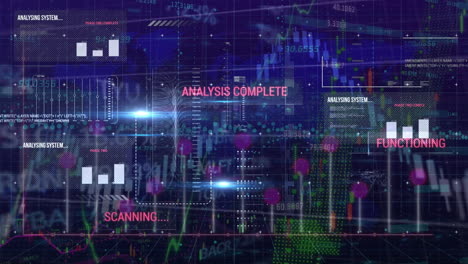 Animation of data processing over graph on black background