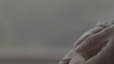 hands of person carefully wrapping an handmade dumpling. close up shot