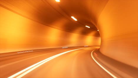 timelapse shot driving through tunnel with intense orange lighting.