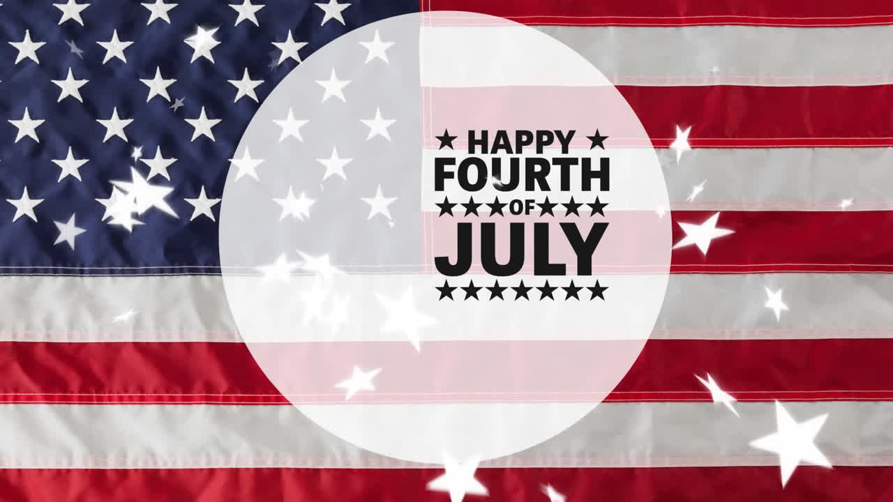 Animation of happy fourth of july text over american flag